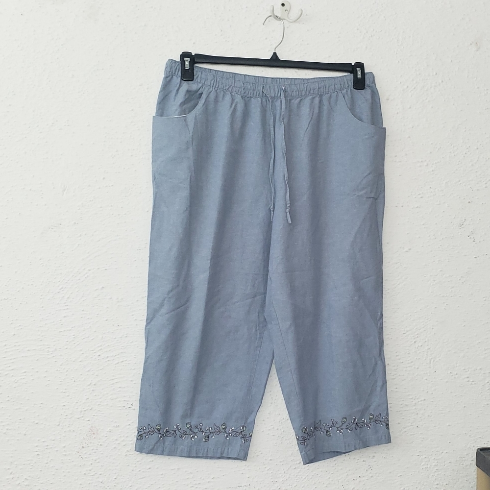 "Denim" cotton embroidery capri pants 16w-18w